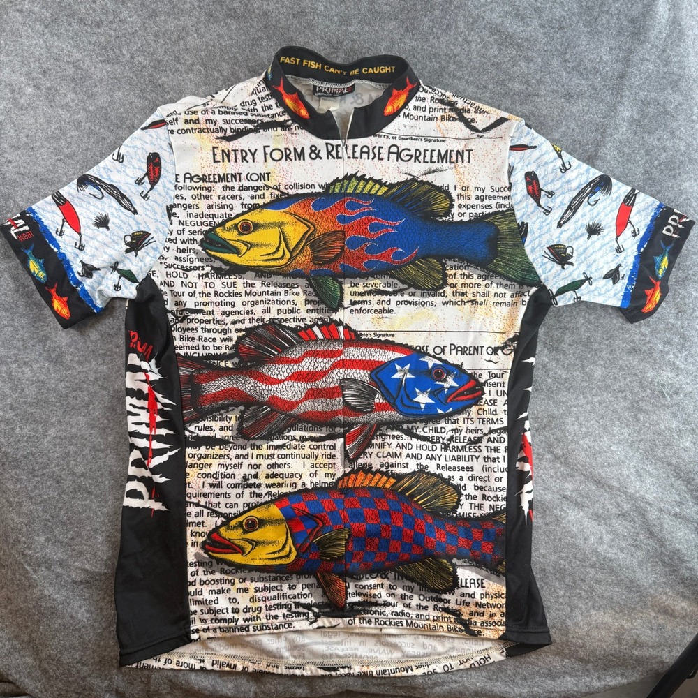 Primal Wear Cycling Jersey Men M Multicolor Fish Release Agreement Print COOLMAX
